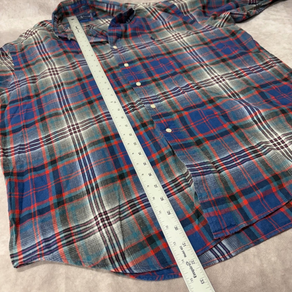 Ralph Lauren Blaire Mens Large Blue Red Plaid Flannel Button Down Shirt Cotton - Picture 6 of 8
